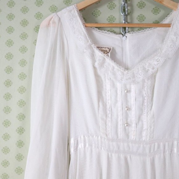 ❌SOLD❌vintage 70s gunne sax white maxi dress sheer - Picture 7 of 11